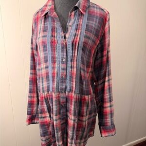 Vintage America Red and Blue Plaid Button-Up Shirt Sz L nwt